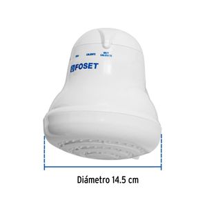 Ducha eléctrica de 4 temperaturas de 5400W blanca, de 14.5cm de diámetro con cuerpo de PVC. - FOSET