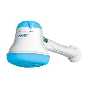 Ducha eléctrica de 4 temperaturas de 5400W azul, de 14.5cm de diámetro con cuerpo de PVC. - FOSET