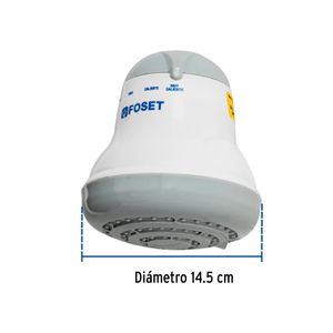 Ducha eléctrica de 4 temperaturas de 5400W gris, de 14.5cm de diámetro con cuerpo de PVC. - FOSET