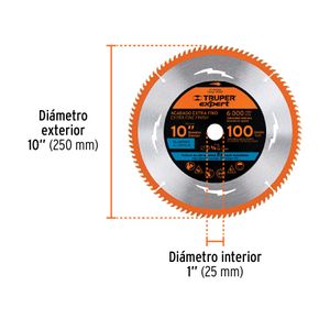 Disco de corte de sierra de 10" con 100 dientes y centro de 5/8" para aluminio. - TRUPER EXPERT