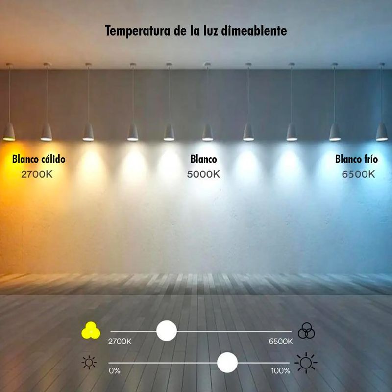 Foco-LED-SMART-con-base-E27-luz-RGB---luz-blanca---luz-calida-y-conexion-WiFi-mediante-app.-Consumo-9W-a-806-lumens.