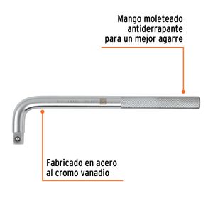 Mango tipo L con cuadro de 1/2" y mpuñadura de 9" de largo. - TRUPER