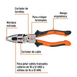 Pinza pelacables multiusos de 8 pulgadas con mango comfort grip para electricista. - TRUPER