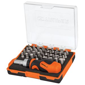 Desarmador tipo trompo POCKET con matraca y 36 puntas intercambiables de 1/4 pulgadas. - TRUPER