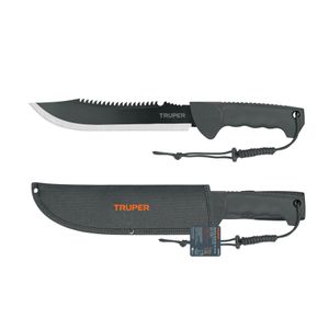 Machete doble filo táctico de 10 pulgadas con sierra de 4 dpp y empuñadura inyectada. - TRUPER