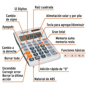 Calculadora de escritorio de 12 dígitos fabricada en plástico ABS. - TRUPER