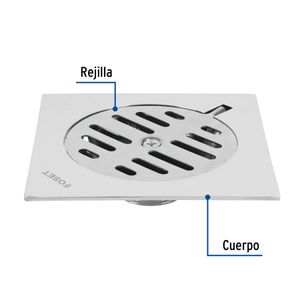 Rejilla cuadrada de 6 pulgadas con conexión de 1-1/2 pulgada antiolores. - FOSET