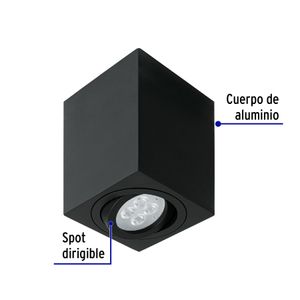Aplique decorativo cuadrado con spot dirigible (base GU10) para lámparas MR16. - VOLTECK