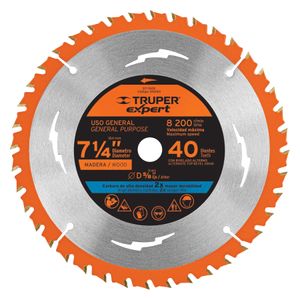 Disco de corte de sierra de 7-1/4" para madera, con centro de 5/8" con 40 dientes. - TRUPER EXPERT