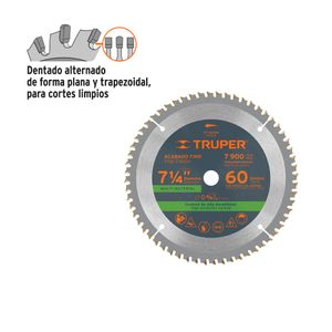 Disco de corte de sierra de 7-1/4" multimaterial, con centro de 5/8" con 60 dientes de triple filo. - TRUPER