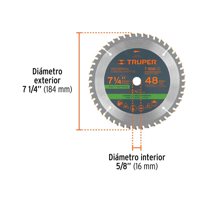 Disco-de-corte-de-sierra-de-7-1-4--multimaterial-con-centro-de-5-8--con-60-dientes-de-triple-filo.