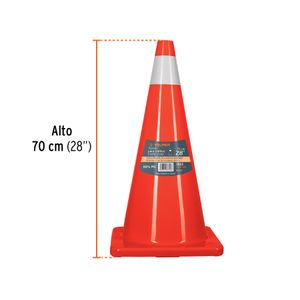 Cono de seguridad de 70 cm con cinta reflejante de 36 cm de ancho y estructura de PVC. - TRUPER