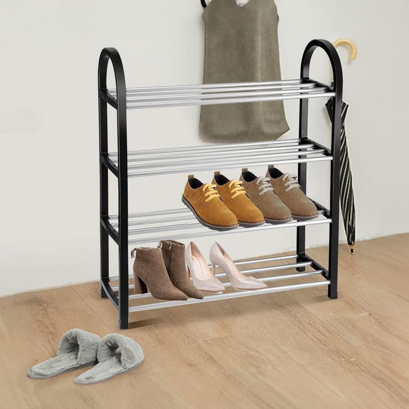Organizador-de-zapatos-de-4-niveles-estante-de-plastico-y-base-con-tubos-de-aluminio.