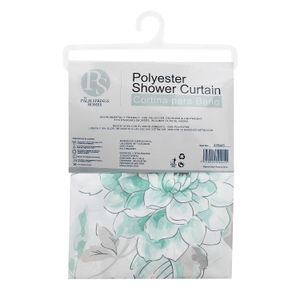 Cortina para baño blanco con verde de 180 x 180 cm con diseño FLOR VERDE. - PALM SPRINGS HOMES