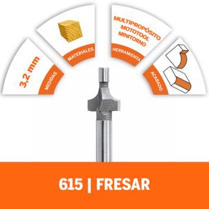 Fresa De Redondeado De Esquinas De 1/8" (Modelo 615) - DREMEL