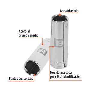 Dado alargado de 19 mm de 6 puntas con cuadro de 1/2". - TRUPER