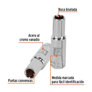 Dado alargado de 12 mm de 6 puntas convexas y cuadro de 1/2". - TRUPER