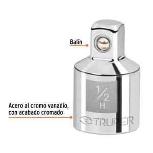 Adaptador para llave racha con cuadro de 1/2" a cuadro de 3/8". - TRUPER
