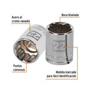 Dado de 22 mm de 12 puntas con cuadro de 1/2". - TRUPER