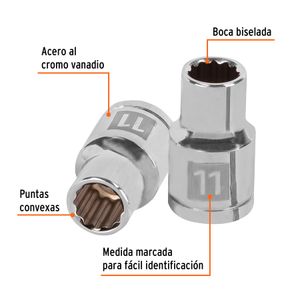 Dado de 11 mm de 12 puntas convexas y cuadro de 1/2". - TRUPER