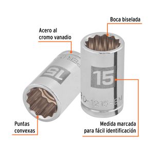 Dado de 15 mm de 12 puntas con cuadro de 1/2". - TRUPER