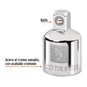 Adaptador para llave racha de 1" con cuadro de 3/8" a cuadro de 1/4". - TRUPER