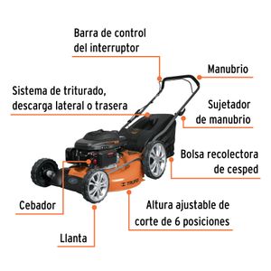 Cortacésped con motor a gasolina de 6 HP de 22" de corte. - TRUPER