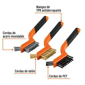 Juego de 3 mini cepillos de alambre 28 pinceles - TRUPER