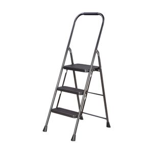 Escalera plegable con estructura tubular de acero, 3 peldaños con superficie antideslizante - SIMPLE SPACES