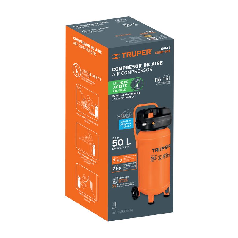 Compresor-libre-de-aceite-compacto-50L-3HP-127V