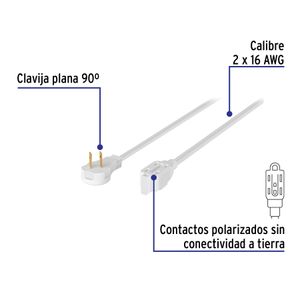 Extensión eléctrica doméstica 5 m con clavija plana blanco - VOLTECK
