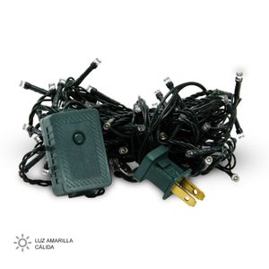 Juego de 100 luces navideñas LED de luz amarilla con cable verde. - BLITZ