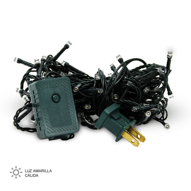 Juego-de-100-luces-navideñas-LED-de-luz-amarilla-con-cable-verde.