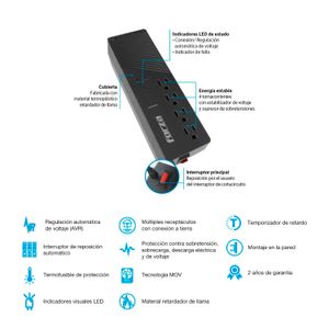 Regulador de voltaje 1000VA / 500W de 4 tomas AC 115V. - FORZA