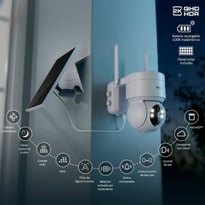 Cámara exterior Smart recargable PTZ con panel solar de carga y WiFi. - NEXXT