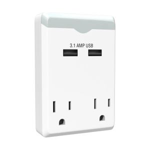 Adaptador enchufable con adaptador de luz nocturna, 2 enchufes y 2 USB. - STANLEY