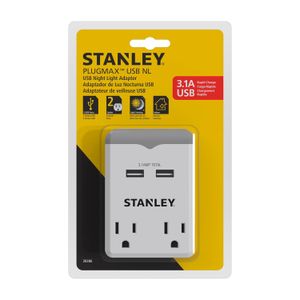 Adaptador enchufable con adaptador de luz nocturna, 2 enchufes y 2 USB. - STANLEY
