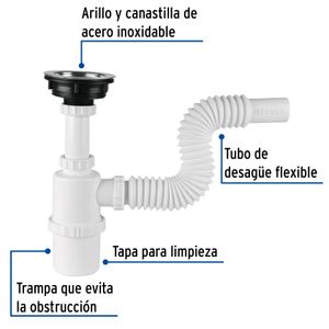 Sifón 1-1/2" con desagüe para fregadero - TRUPER