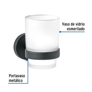 Portavaso cepillero negro con vaso de vidrio - TRUPER