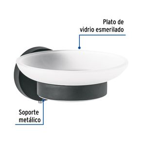Jabonera metálica negra con plato de vidrio - TRUPER