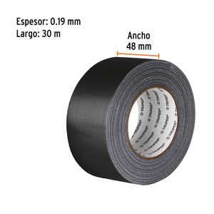 Cinta de ducto negra de 30m x 48mm, 0,19mm de espesor - TRUPER