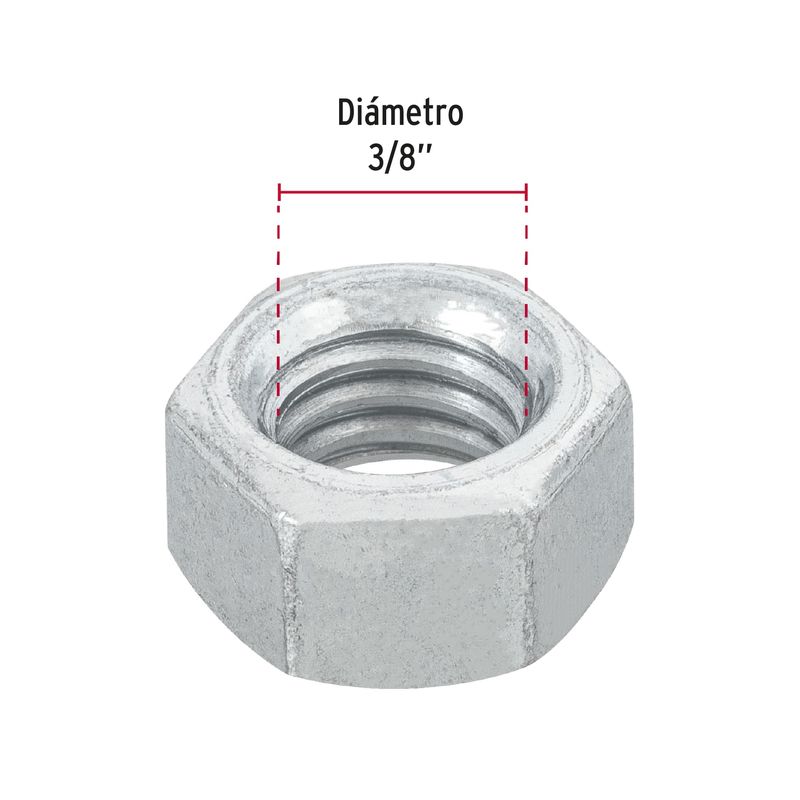 Blister-con-12-tuercas-hexagonales-de-3-8--de-acero-galvanizado.