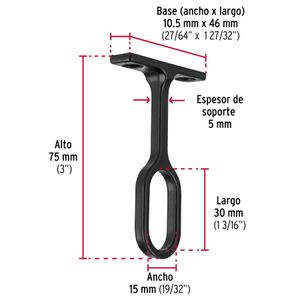 Soporte central ovalado negro de 3" para tubo de closet ovalado. - HERMEX