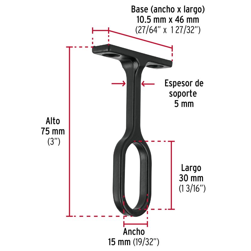 Soporte-central-ovalado-negro-de-3--para-tubo-de-closet-ovalado.