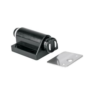 Tope para puertas de muebles tipo pistón magnético negro con sistema de presión. - HERMEX