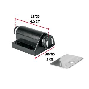 Tope para puertas de muebles tipo pistón magnético negro con sistema de presión. - HERMEX