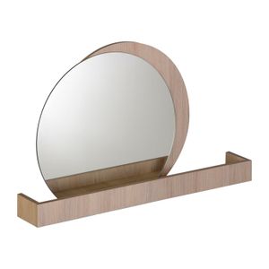 Espejo para baño ecológico, redondo 53 cm, con marco decorativo y repisa transversal fabricados en MDP tropical. - FV