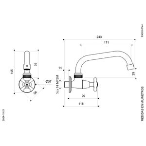 Llave de Pared con Pico Alto para Cocina Línea Crux - FV