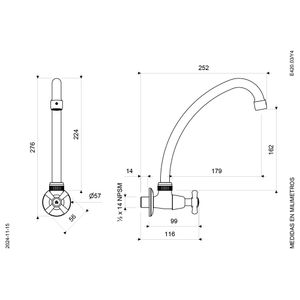 Llave de Pared con Pico Alto Plus para Cocina Línea Crux - FV