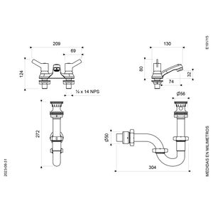 Juego Centerset 4" para Lavabo Línea Treviso - FV